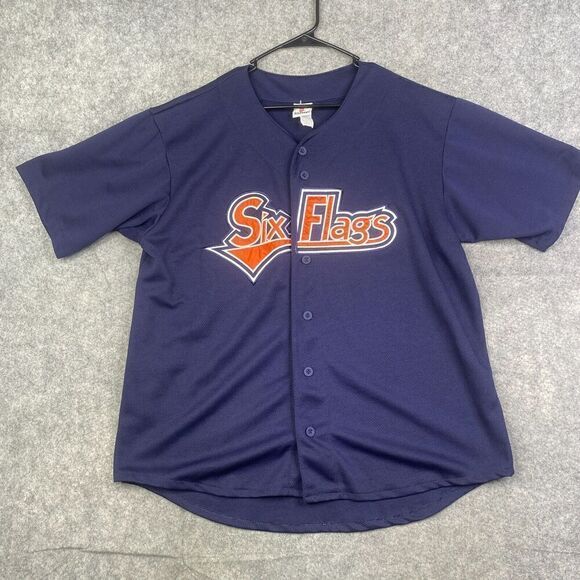 Six Flags Baseball Jersey Sz L Men’s Jersey Embroidered USA Made Collectible VTG - Picture 1 of 12